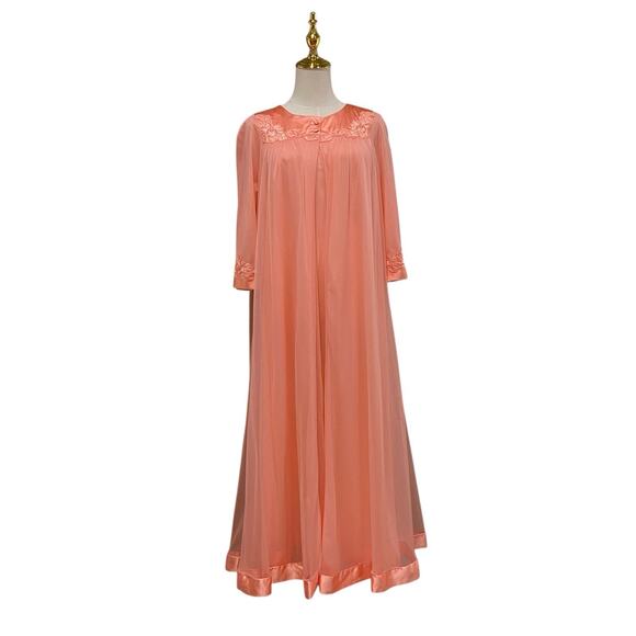 Vintage 60s Gossard Artemis Peach Chiffon Nightgown & Robe Peignoir Set Size S - Picture 2 of 16
